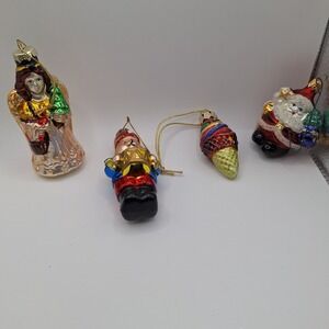 Lot of 4 Glass Blown Christmas Ornaments Angel Nutcracker Santa & Ice Cream